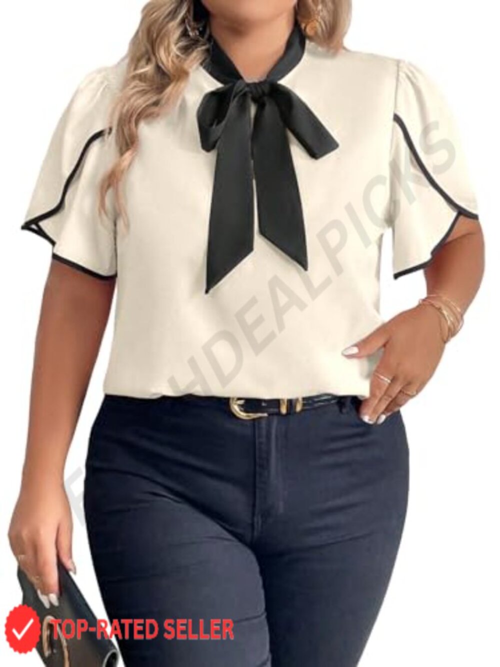 Womens Bow Tie Neck Short Sleeve Office Blouse Business Casual Top